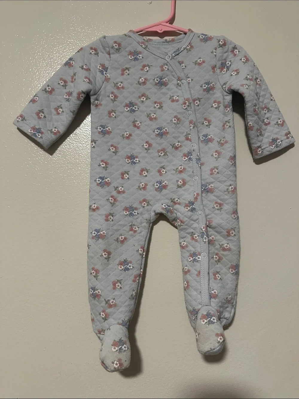 Shabby Chic Light Blue Quilted Floral Footie